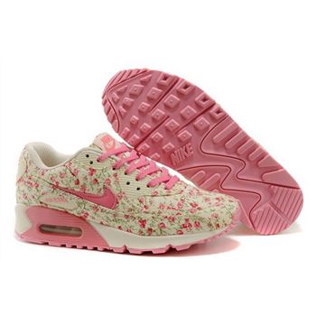Nike Air Max 90 Womens Running Shoes Flower Baby Pink Gray Outlet